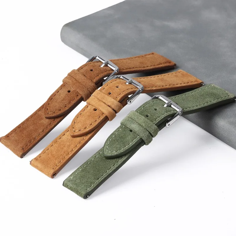 Vintage Suede Leather Watch Band 18mm 20mm 22mm Cowhide Stitching Bracelet Sport Quick Release Men Women Watch Strap Replacement