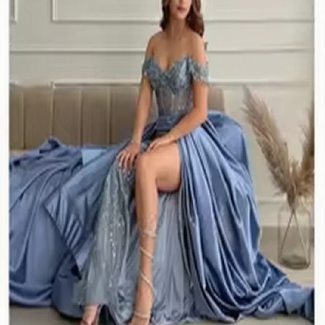 

Customized strapless party dress for ladies, sequined sleeveless beaded A-line floor-length formal evening gown for social event