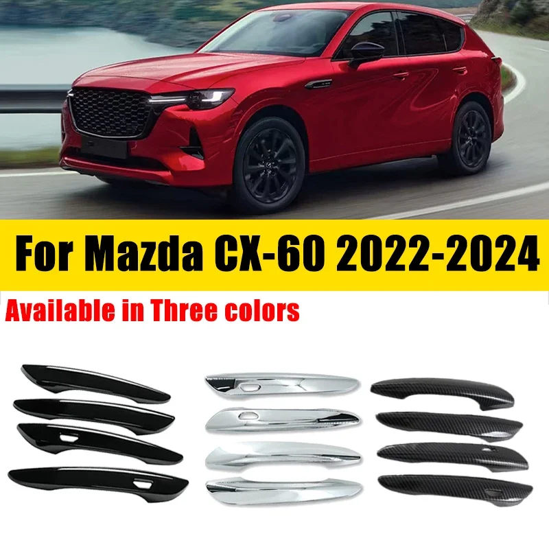 Door Handle Cover Carbon Fiber Chrome For Mazda CX-60 CX60 KH 2022-2024 2023 2025 Sticker Anti-scratch Trim Set Car Accessories