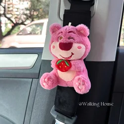 Car Seat Belt Shoulder Cover Cute Strawberry Bear Doll Car Cartoon Girl Car Interior Decoration