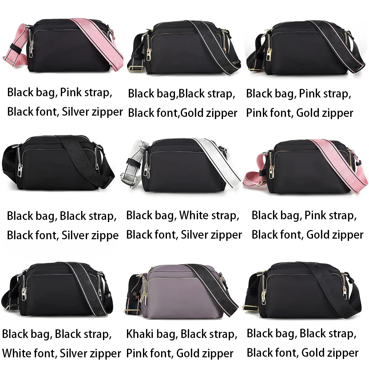 High Quality Fashion Casual Nylon Material Messenger Bag Shoulder Camera Bag with Letter Shoulder Strap Women Bag Gift