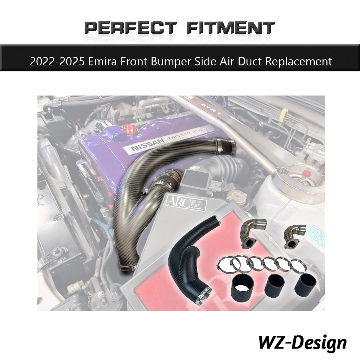Dry Carbon Ni Style Air Intake Pipe Kit For 1995-2002 BCNR33 BNR34 GTR  Airflow Inlet Breathing System