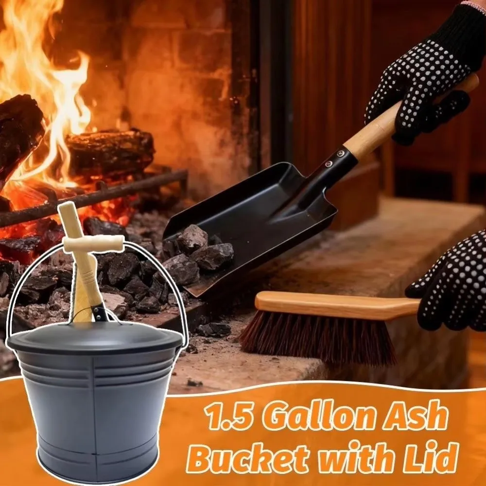 

Ash Removal Fireplace Ash Bucket Heavy Duty Rust Resistant Ash Shovel Brush Bucket Set with Lid Large Capacity