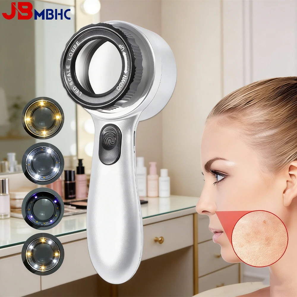 

30-кратная USB-перезаряжаемая лупа для кожи с 12 светодиодными лампами, регулируемая увеличительное стекло для кожи, ручная лупа для волос, украшения для лица