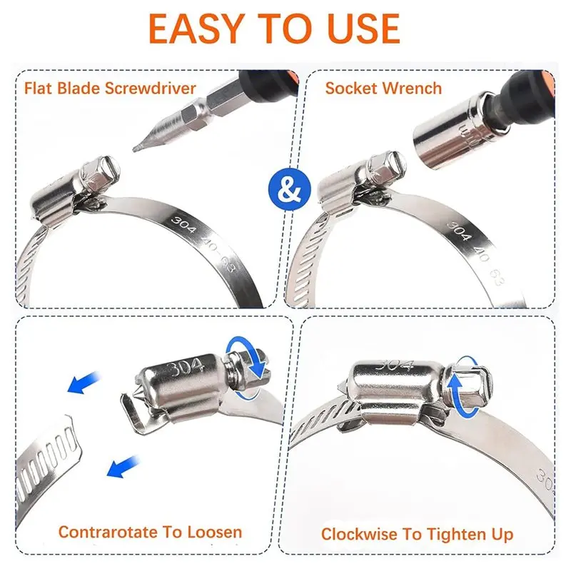 DT17 Hose Clamp 6 Inch, 304 Stainless Steel, Worm Gear Duct Clamp, 141-165mm, 10-Pack, Adjustable, for Pipe, Dryer Vent,