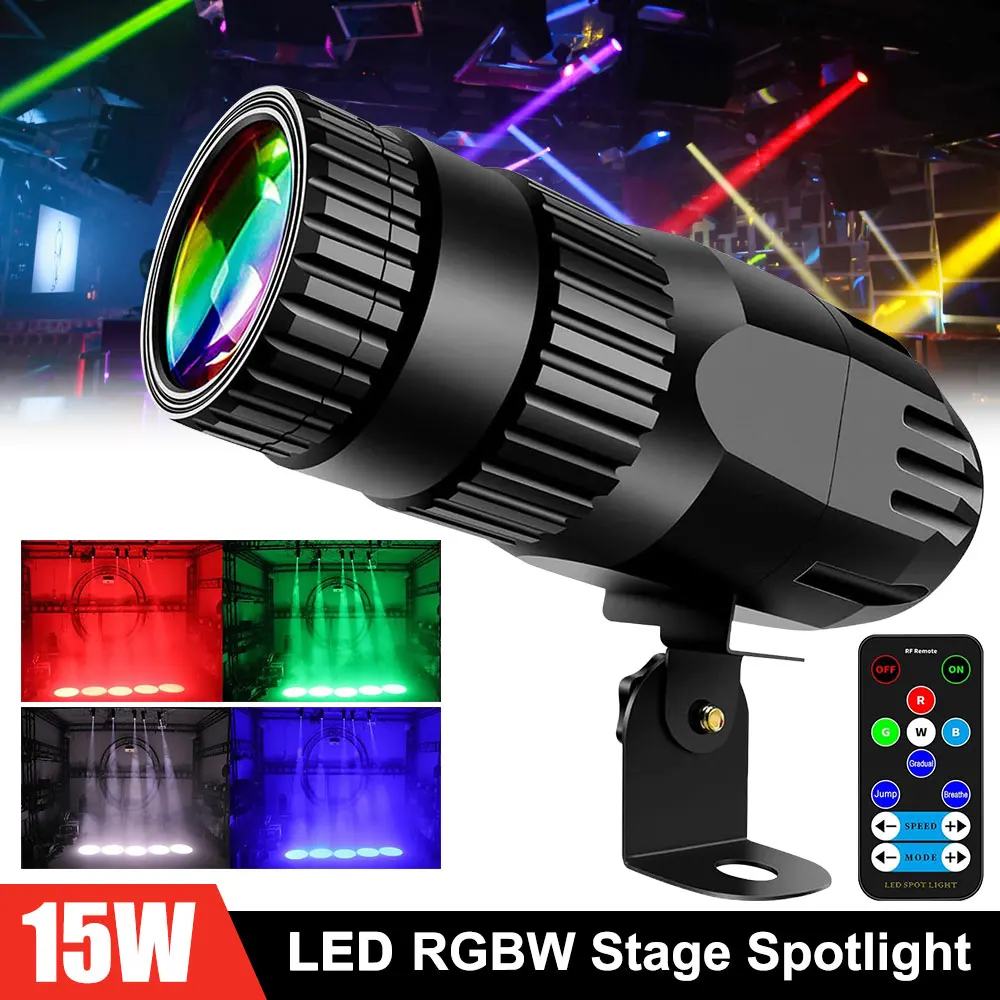 15W RGBW DJ Disco Party Mirror Ball Light LED Pinspot Beam Spotlights Light Dance Xmas Stage Lighting Effect with Remote Control