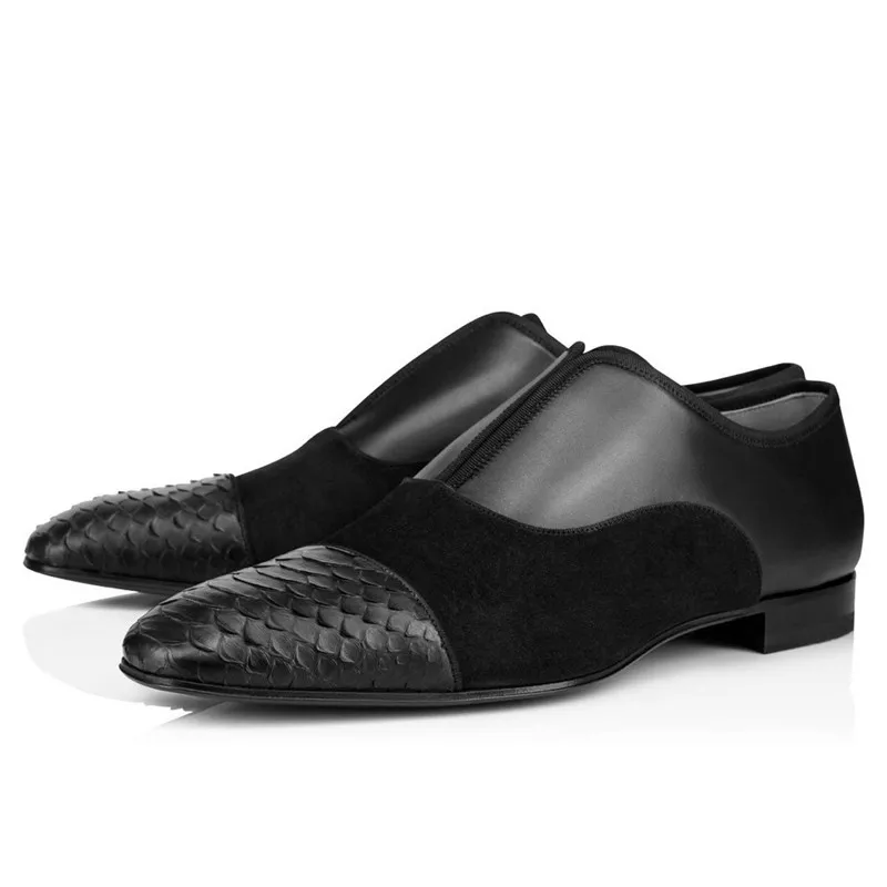 SHOOEGLE, zapatos de lujo de estilo británico para hombre, zapatos planos con punta puntiaguda de cuero nobuck negro, zapatos planos con retazos de terciopelo, zapatos Oxford clásicos para hombre