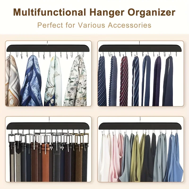 

16-Hook Wooden Belt Hanger - Space-Saving Closet Organizer For Belts, Ties & Accessories