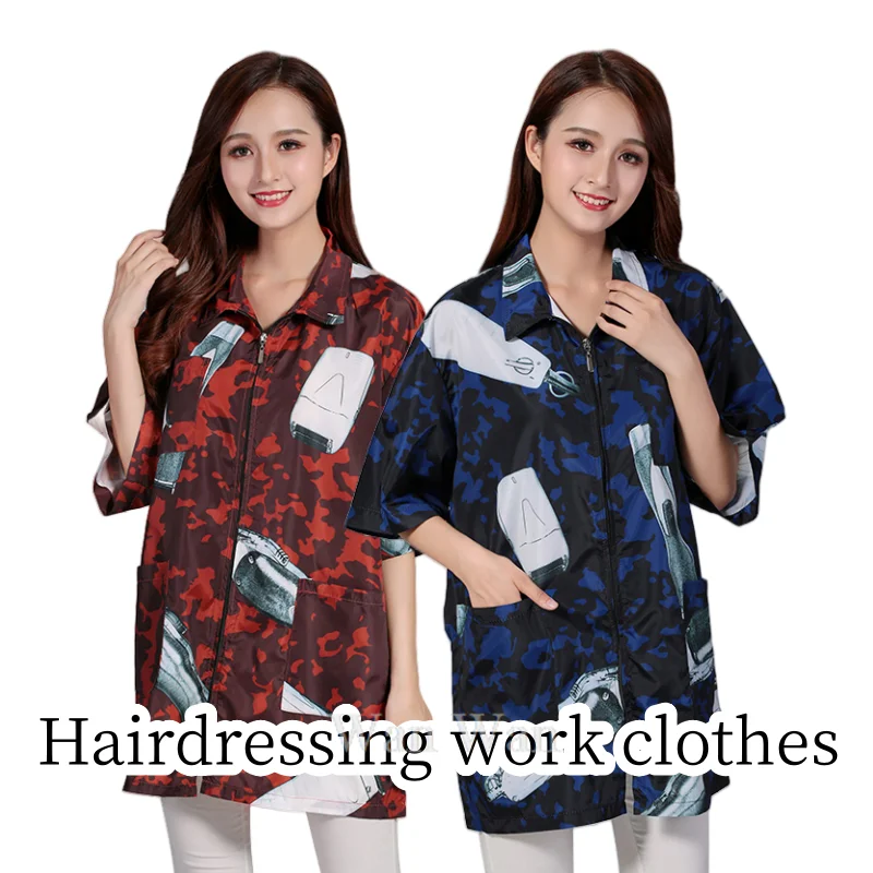 

Retro Print Hairdressing Work Clothes Hairstylist's Haircut Uniform Hair Salon Dyeing Perming Hair Smock Hairdresser Robe Y0506