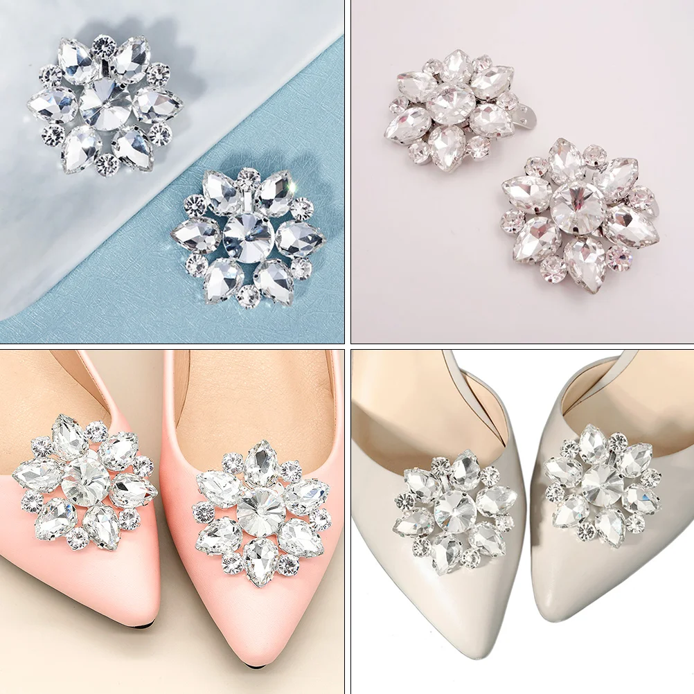 

2 Pcs Shoe Decorations Clips Water Drop Shoes Buckle Women's Rhinestone Buckles
