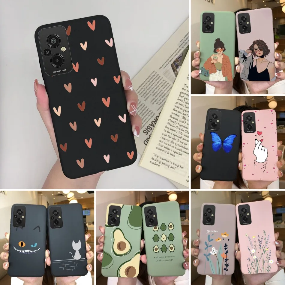 

For Xiaom Redmi 11 Prime 4G Phone Case Heart Cat Silicone Matte Shockproof Back Cover For Redmi11Prime 11Prime Capa Coque Fundas