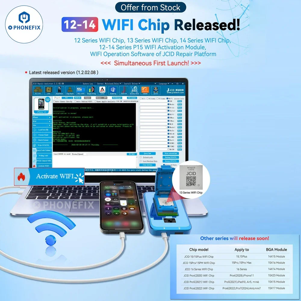 JCID WIFI Activation Module and WIFI Chip Work With JC V1S Pro P15 for iPhone 12/13/14/15/16 Pro Max WIFI Unbinding Repair Tools