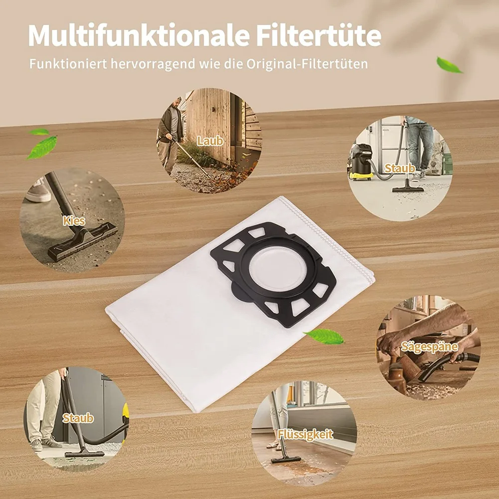 Bolsas de filtro no tejidas para aspiradora Karcher, bolsas de filtro para Karcher WD4, WD5, WD6, KFI 487, 15 unidades