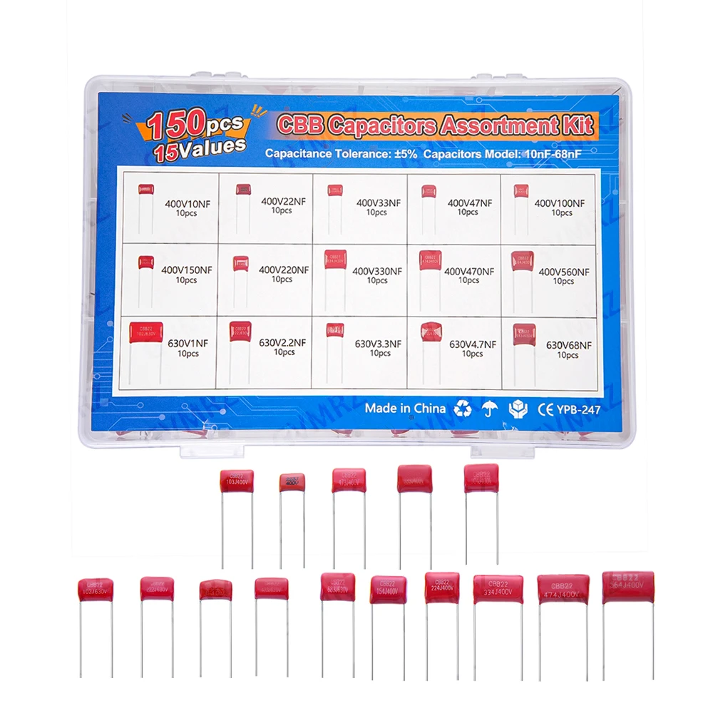 CBB Polypropylene Film Capacitor Kit Universal CBB Capacitors Set, for DIY Electronics, Power Supply, Audio Equipment, 223J 334J