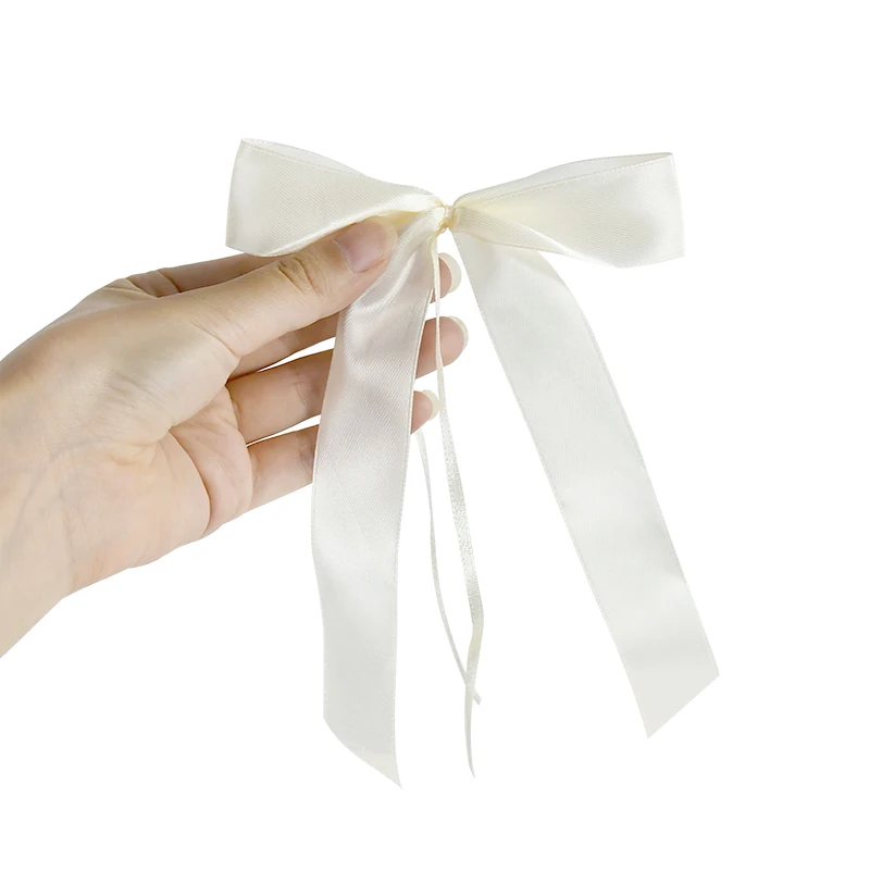 50pcs White Champagne Satin Twist Tie Bows DIY Craft Gift Wrap Wedding Car Decoration Ribbon Bows For Wedding Christmas Party