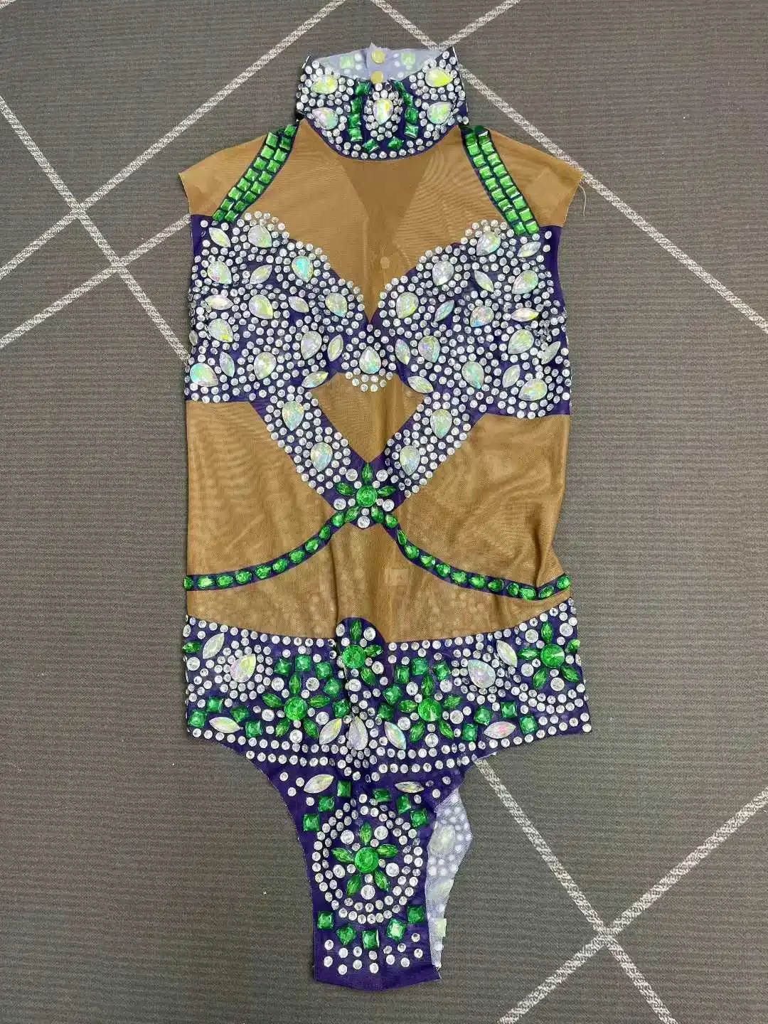 キラキラ輝くラインストーンのボディスーツ レディース セクシー メッシュ シースルー パフォーマンス ダンスコスチューム ダンサー ショー ステージ衣装