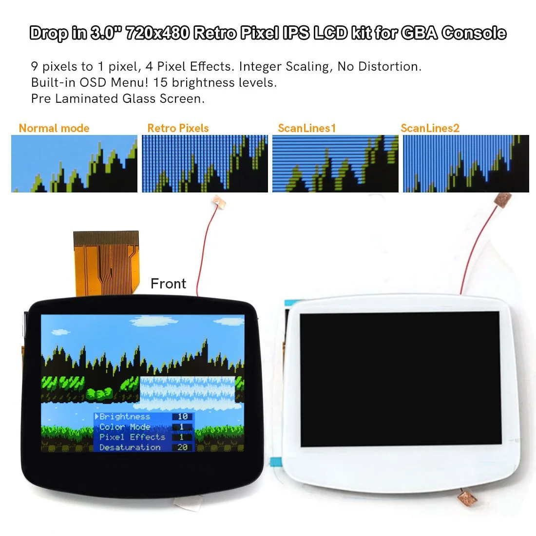 

HISPEEDIDO White Black Gray Laminated V5 HD 720x480 Drop-in Screen For GBA V5 IPS LCD Kits Screen Replacement