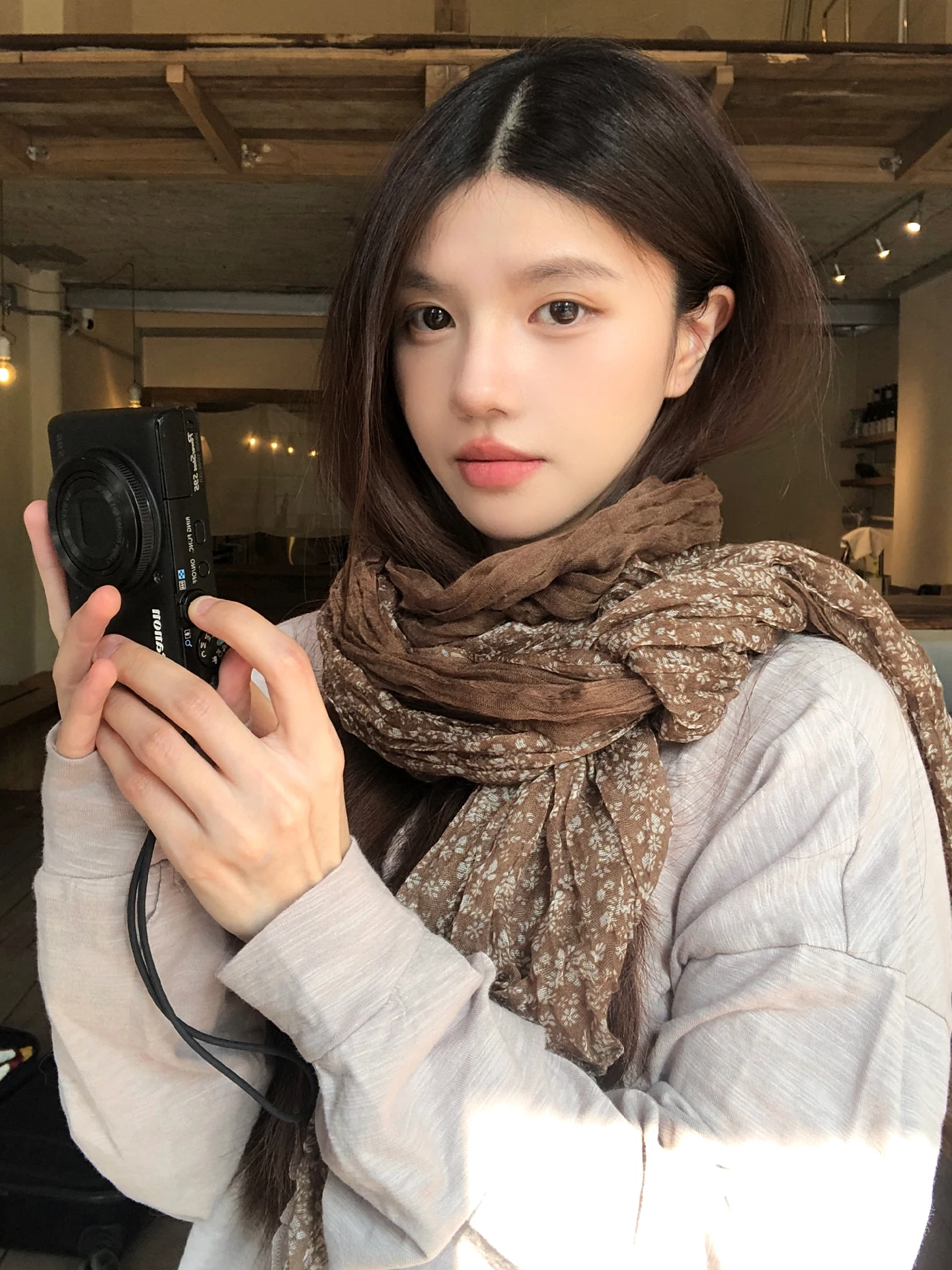 Brown Floral Patchwork Scarf Shawl Women's Autumn Winter Vintage Ethnic Style Photography Accessory Artistic Feel Retro Match