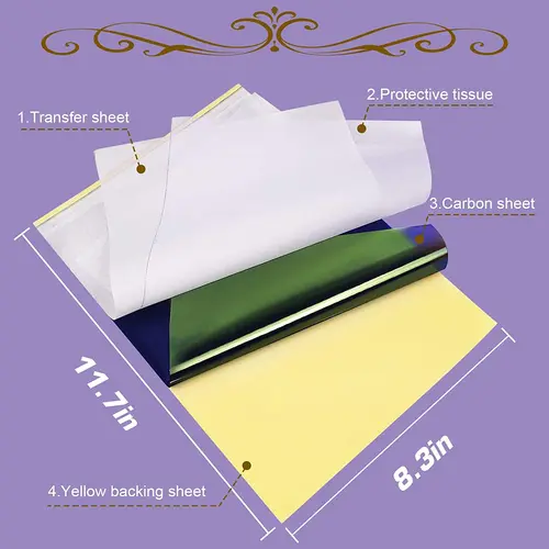 Imagen 2 del producto 100/50/30/10/5 Uds papel de transferencia de tatuaje tamaño A4 papel de plantilla de tatuaje papel de copia térmica de carbono para máquina de transferencia de tatuajes
