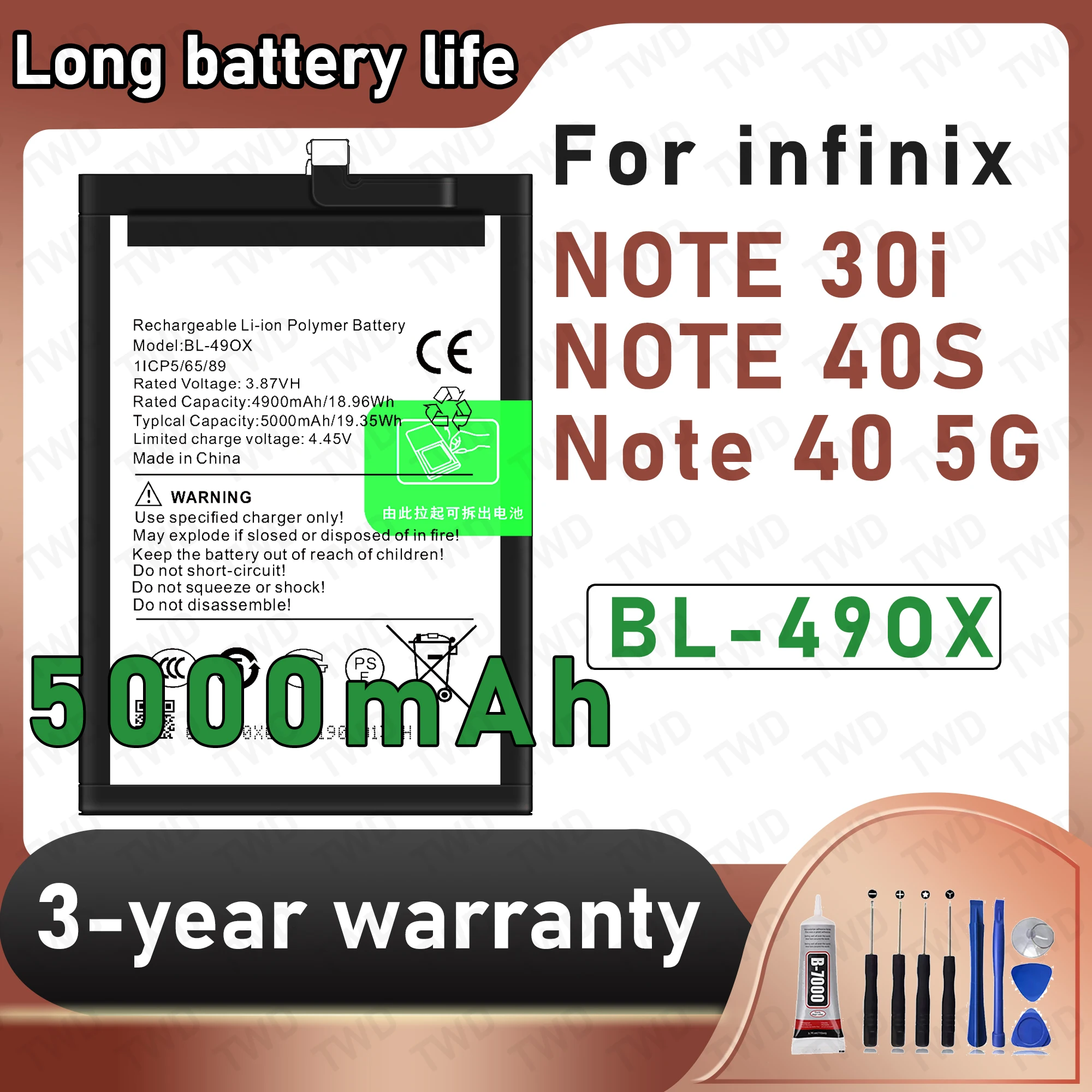 BL-49OX Large capacity Battery For infinix NOTE 30i/NOTE 40S/Note 40 5G Batteries New High Quanlity+Free Tool