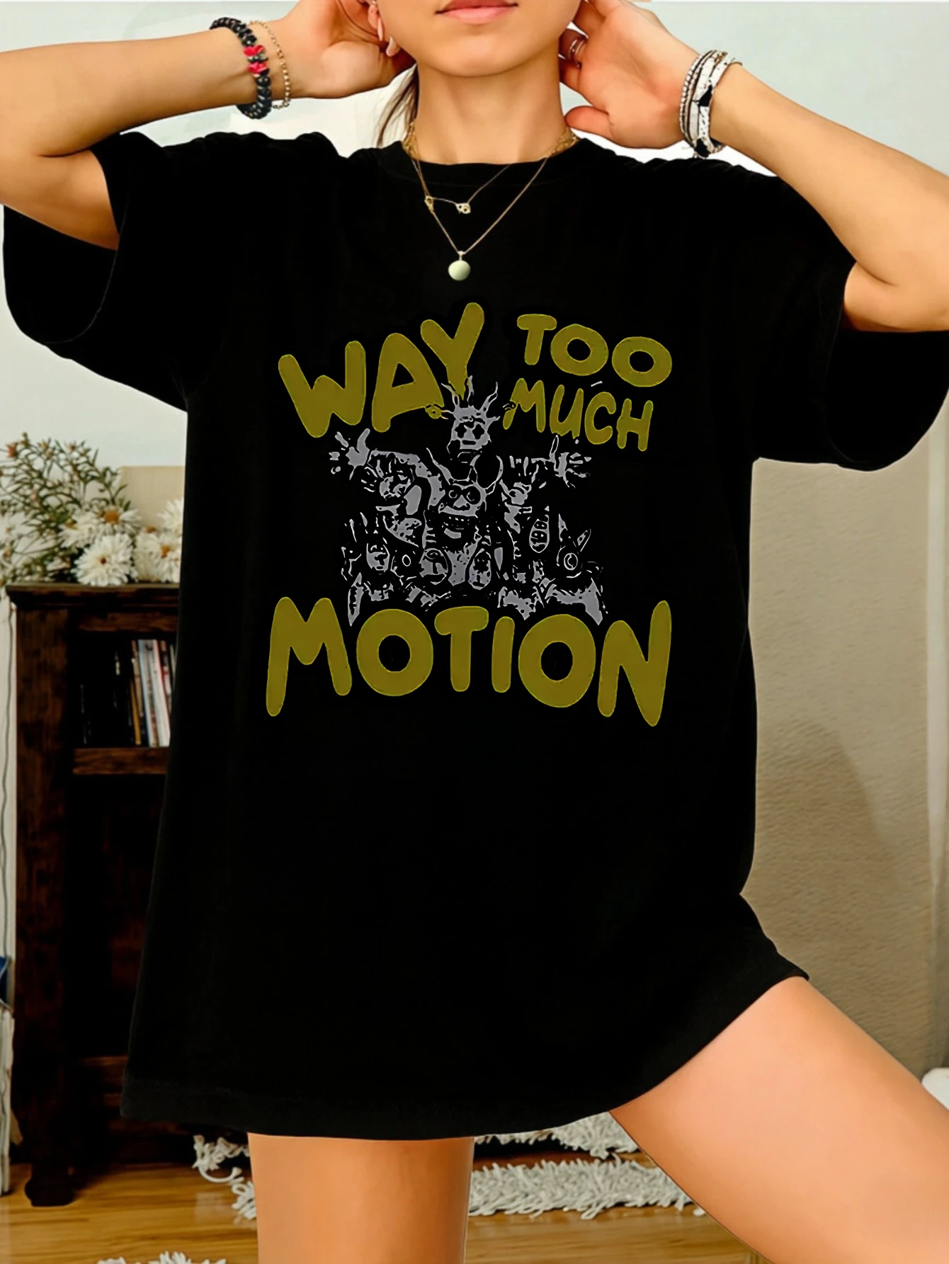

Women's 'Way Too Much Motion' Graphic Printed Cotton Oversized Short Sleeve T Shirt - Summer Casual Daily Wear Tee for Women
