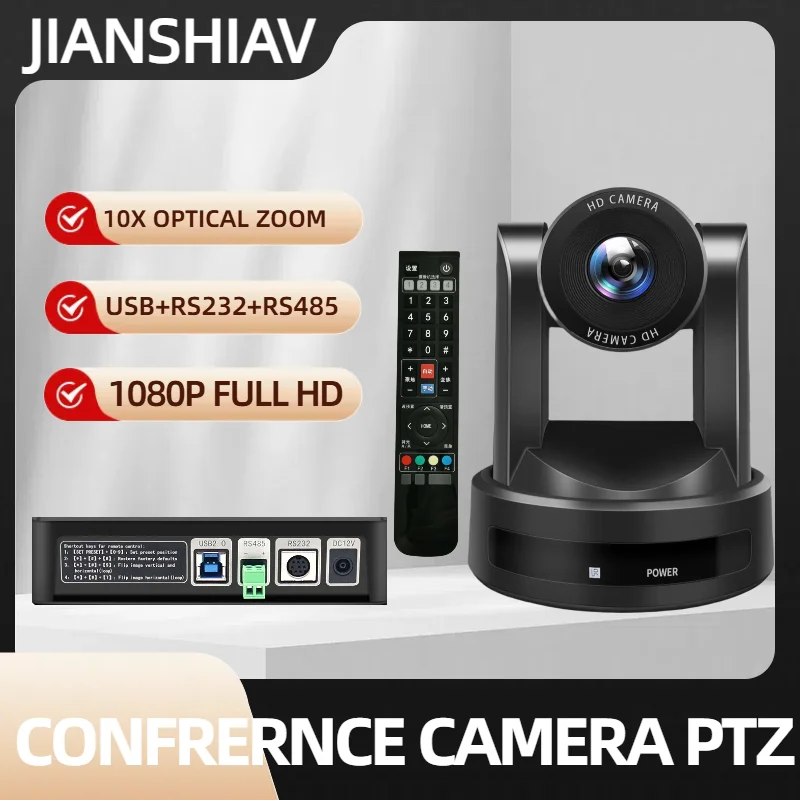 

Conference Camera PTZ Video 1080P/30fps 10x Zoom USB Outputs With Tally Light For Zoom Teams Skype Live Business Meet Teach