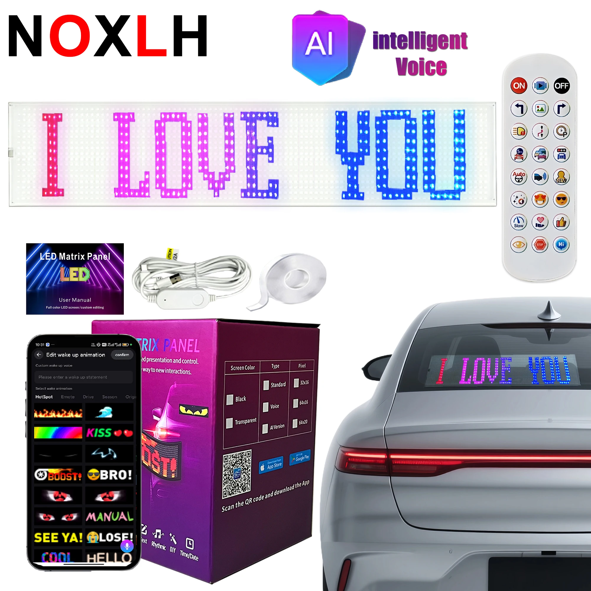 

LED Matrix Pixel Panel Light Transparent USB App Remote Control Scrolling Advertising LED Car Sign DIY Programmable Animation