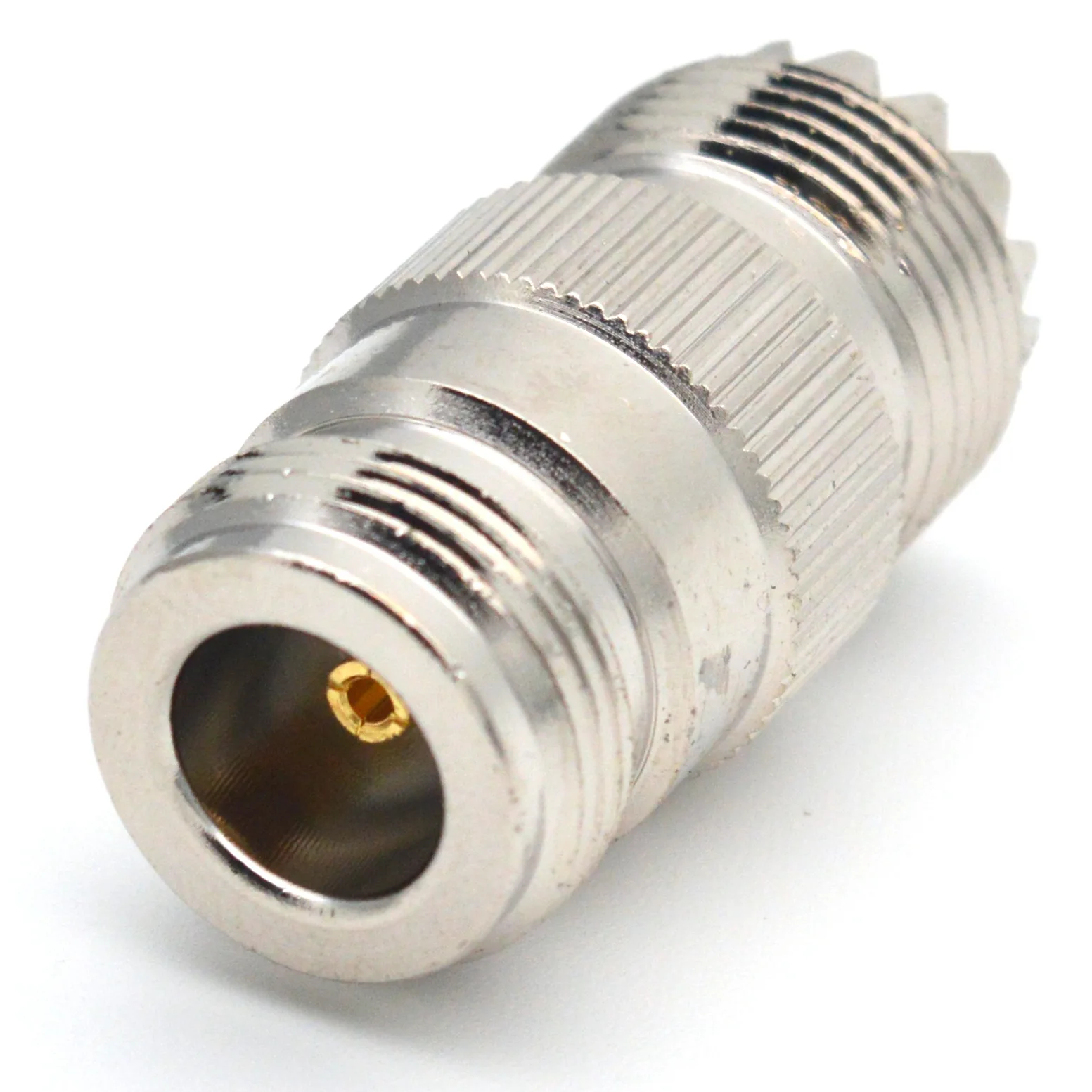1 Stück N-Typ-Buchse auf UHF SO239 PL-259-Buchse RF-Koaxialadapter, gerader Vollmessing-Kupferanschluss – Detail 4