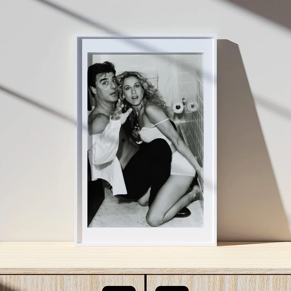 Modern Bathroom Wall Art Poster, Vintage Black White Women and Man Photo Print, Museum Wall Home Decoration Pictures