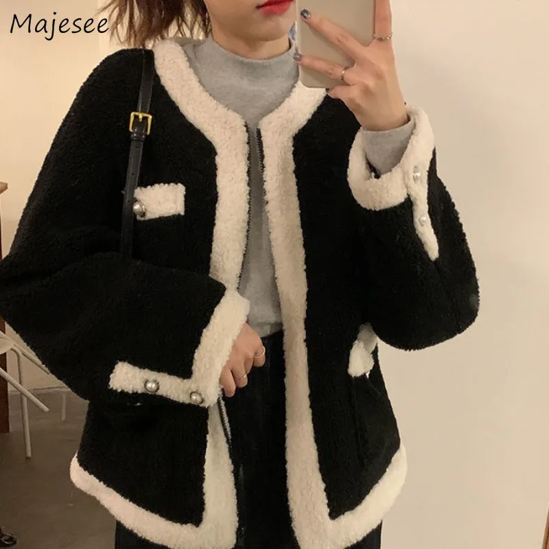 

O-neck Jackets Women Simple Kpop Loose Autumn Newly Trendy Outwear Leisure Gentle Vintage Spliced Zip Up High Street All-match