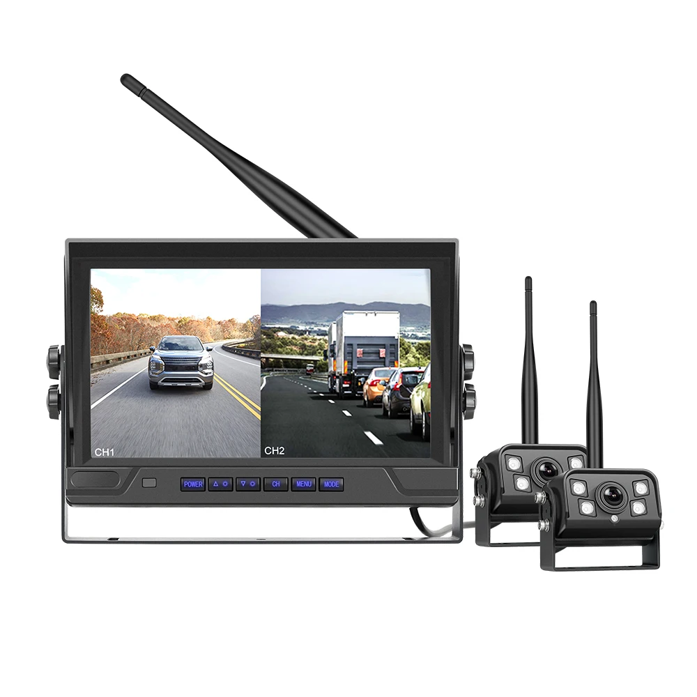 Podofo 9-inch IPS Review Automonitor met 2 draadloze achteruitrijcamera IP68 Waterdichte infrarood nachtzicht achteruitrijcamera voor campers - afbeelding 2