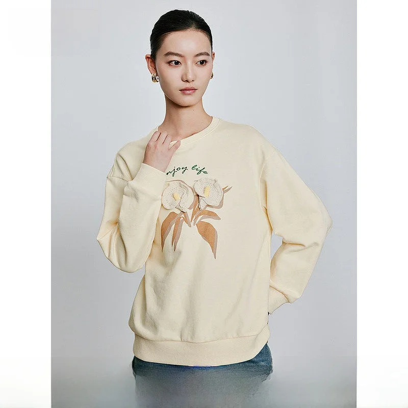 

Casual Versatile Spring Sweatirt Y.SING Women's Faion Cotton Polyester Blend Long Sve round Ne Commute Sle