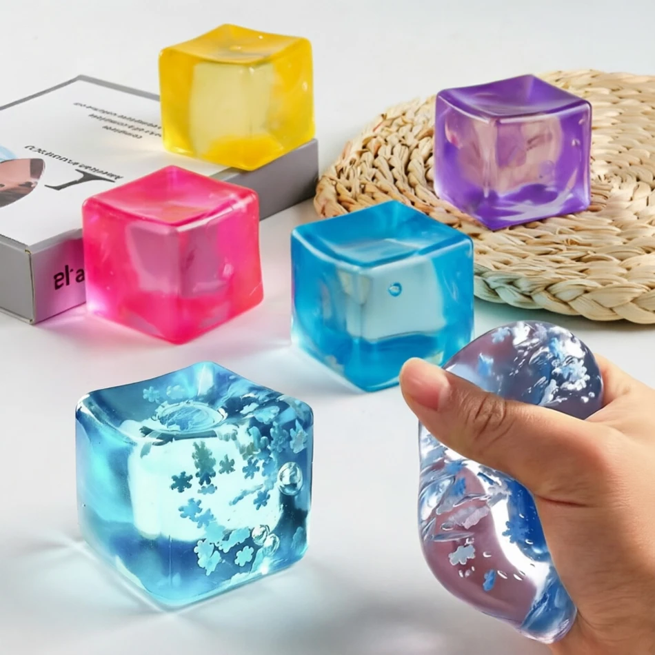 

Ice Block Stress Ball Nice Cube Stress Relief Squishy Toy, Sensory Toy Cube Squeeze Ball Vent Toy Kids Gift Red Purple Blue Pink
