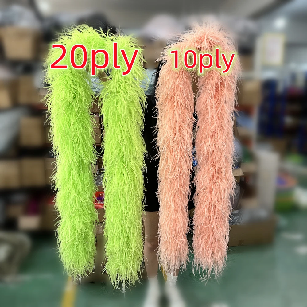 Customized Green Ostrich Feathers Boa 1 6 10 20 35Ply Thick Ostrich Plume Shawl for Wedding Party Dress Sewing Decoration 2Meter