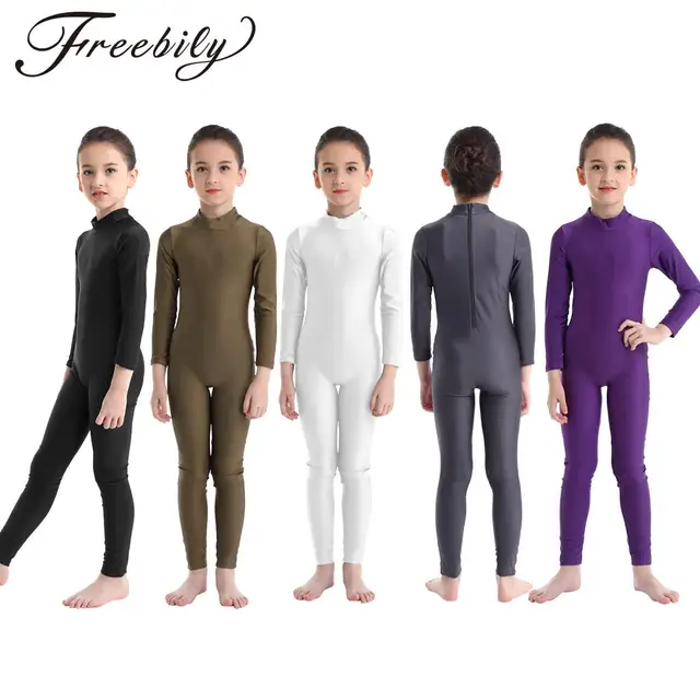 Dziecięce dziewczęce trykoty baletowe gimnastyka Unitards dziecięce stroje taneczne całe ciało z długim rękawem zamek błyskawiczny lekcja tańca kombinezon do ćwiczeń