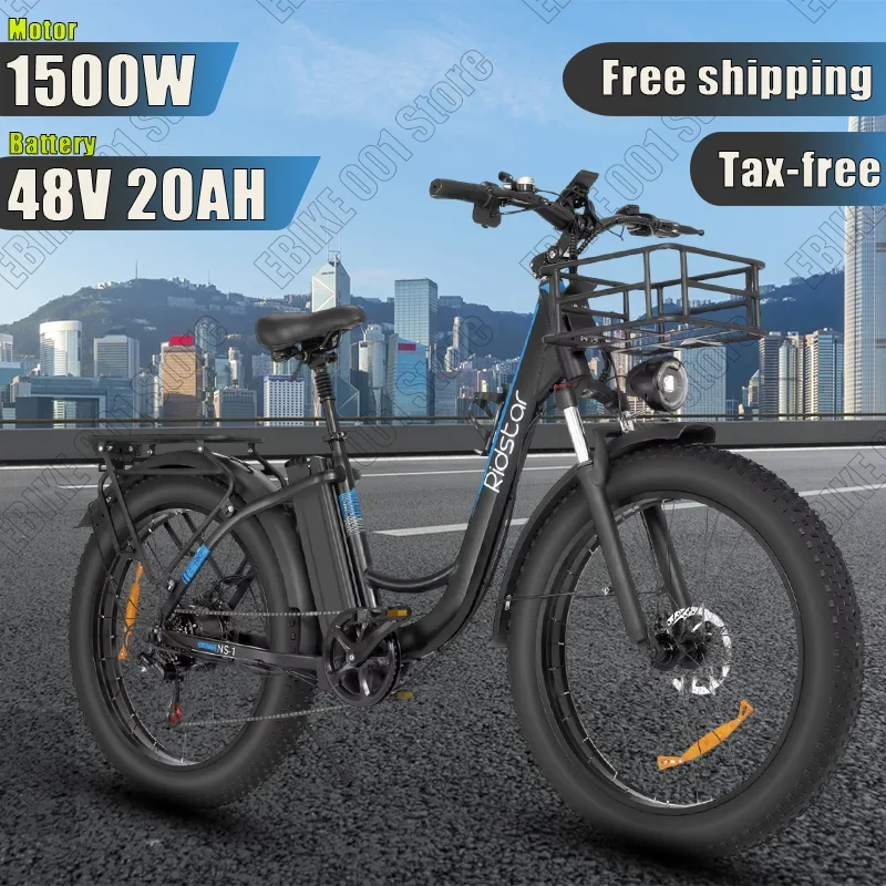 Ridstar MN26 Electric Bike 1500W 48V 20AH 26*4 Inch Fat Tire 7 Speeds Ebike Mountain Snow Electric Bicycle Adult City Road Bike