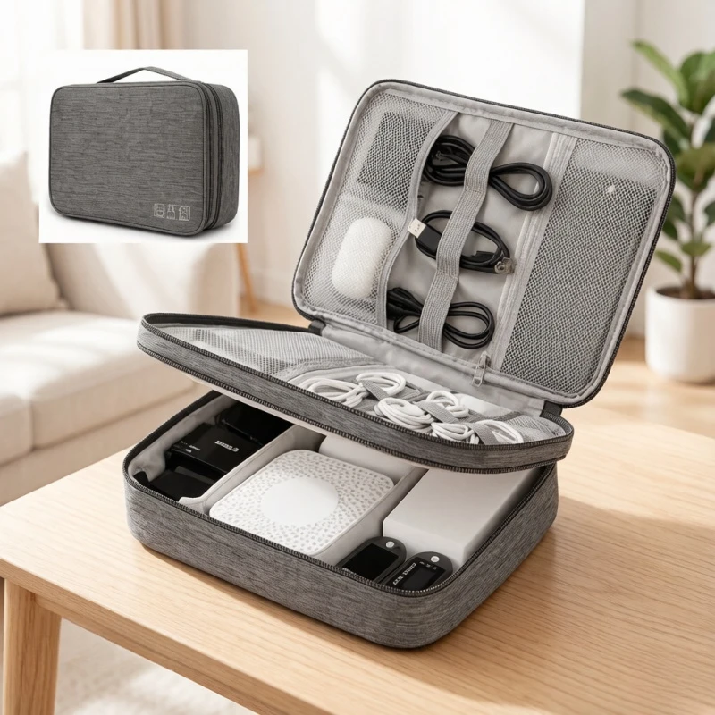 Stocking Stuffers Waterproof Electronic Cable Storage Bag, Portable Digital Organizer Travel Case for USB Cables and Chargers