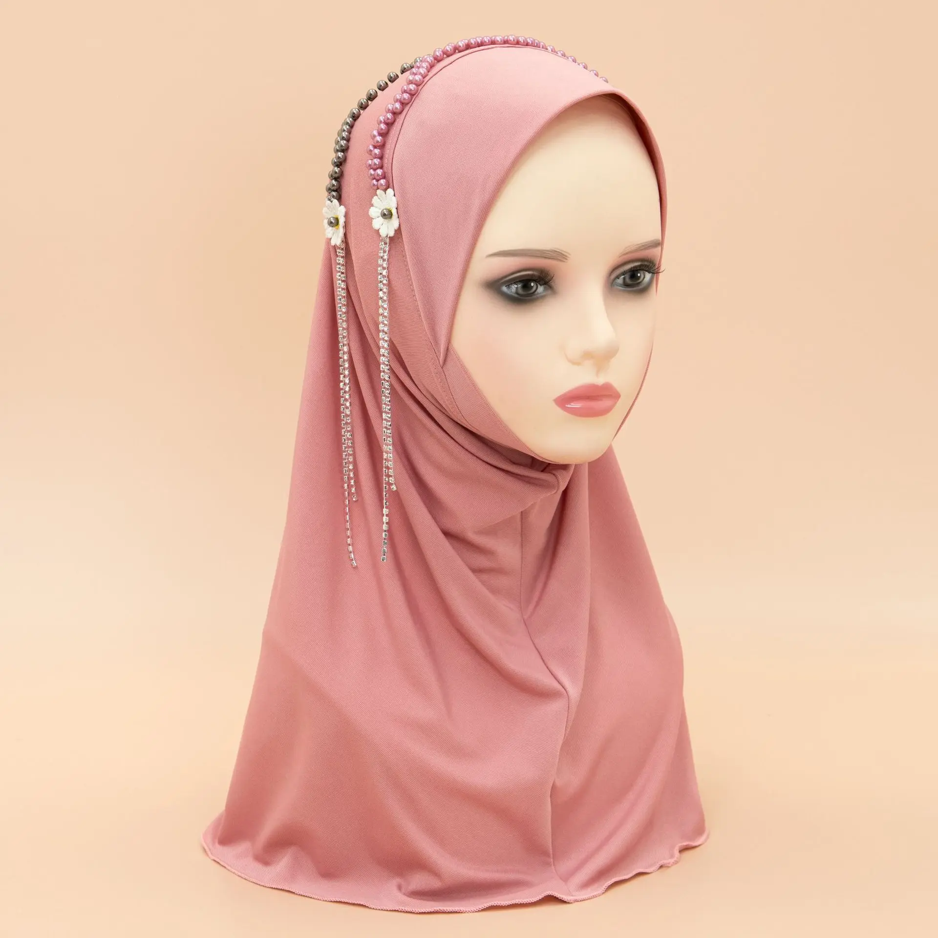 Malesia Sciarpa istantanea Hijab per donna Diamanti Perla One Piece Amira Mulismo Foulard Avvolge Fascia Turbante Scialli Medio Oriente