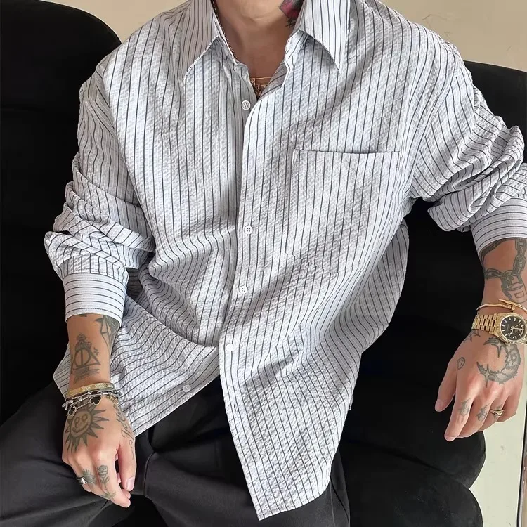 2026 Spring and Autumn Striped Seersucker Striped Shirt Jacket Casual Thin Men's Top