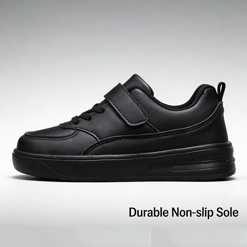 

Kids Black School Shoes Casual Lightweight Non-Slip Sneakers Sports Tennis Footwear Flat for Boys And Girls