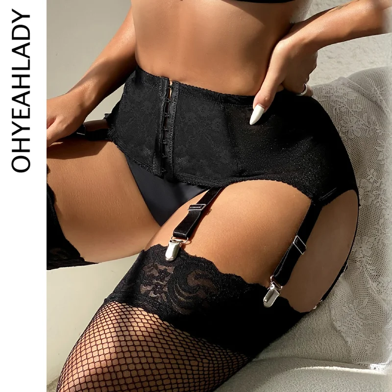 

Ohyeahlady Women's Fashion Lightweight Mesh Suspender Lingerie High Stretch Sexy Floral Underwear 6 Straps Plus Size Garter Belt