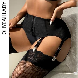 Ohyeahlady Women's Fashion Lightweight Mesh Suspender Lingerie High Stretch Sexy Floral Underwear 6 Straps Plus Size Garter Belt