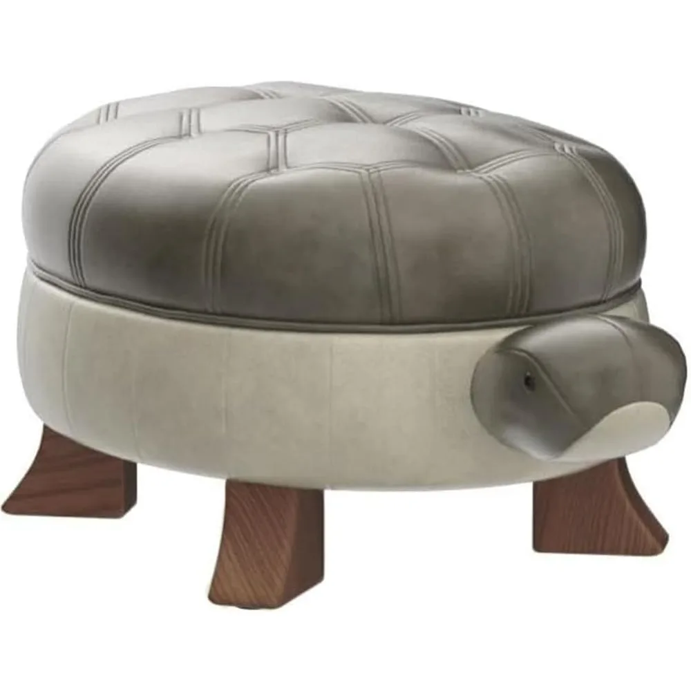 

Turtle Upholstered PU Leather Pouf Wood Foot Stool Rest for Living Room Bedroom Sofa Bench Seat Chair, Grass (Large, Green)