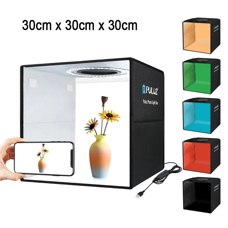 

PULUZ 12in/30cm Photo Studio Light Box Folding Shooting Tent Box Kit 6 Color Backdrop Photography Softbox Studio LightBox