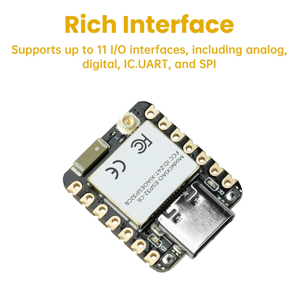 ESP32-C6 WiFi Bluetooth Development Board Ultra Small Size Dual RISC-V Cores for Smart Home IoT with Type C Interface