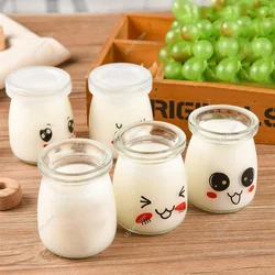 6pcs 150ml 200ml Cartoon Glass Jars with Lids for Yogurt DIY Milk  High Temperature Pudding Bottle Jelly Cups Kitchen Supplies