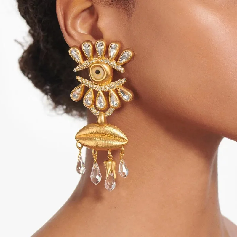 

European and American Fashion Vintage Luxury French Devil Eye Tassel Earrings