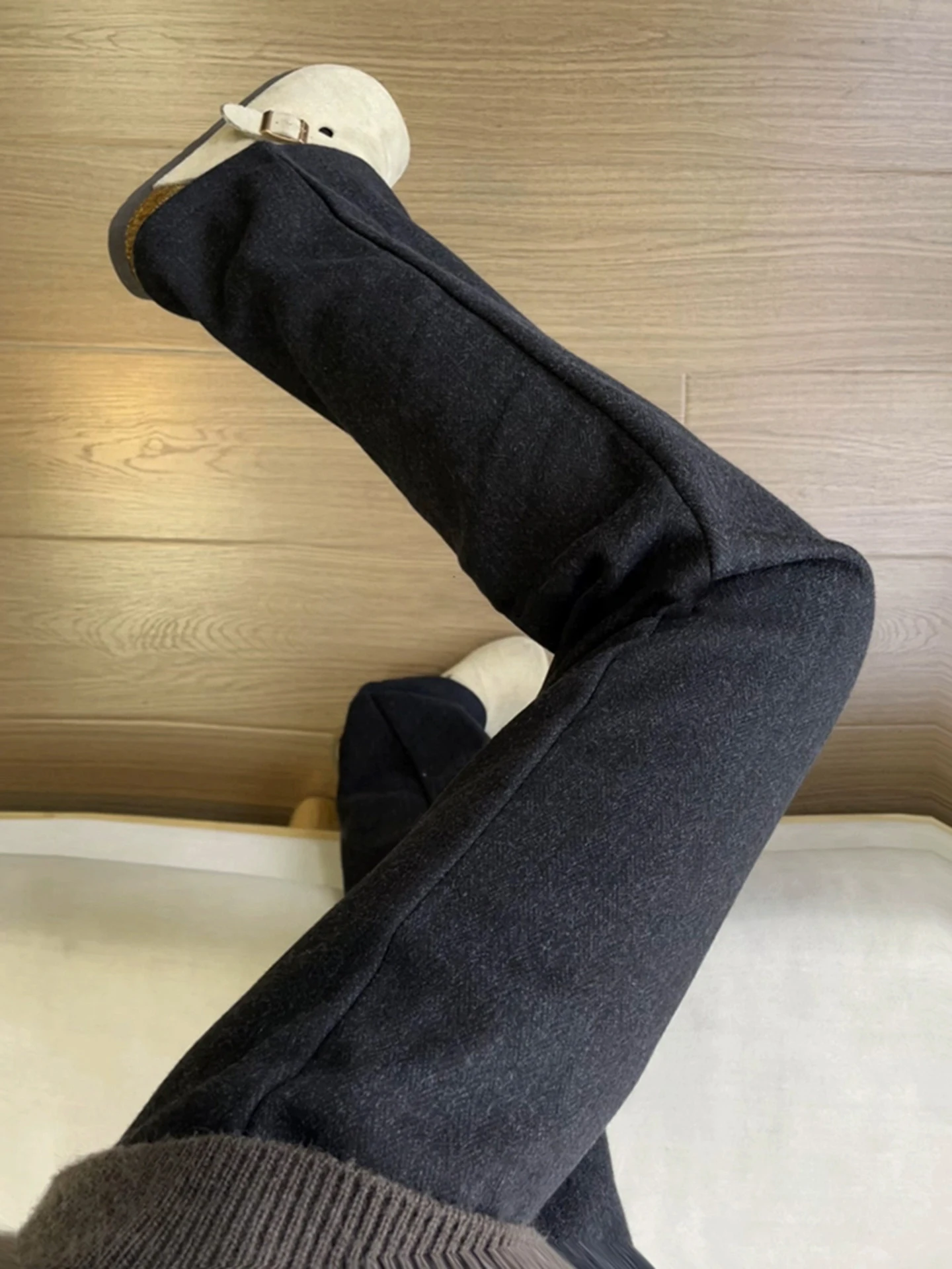 

Bla Fce Lined Thiened Woolen Pants Men's Autumn Winter Straight Leg Sweatpants Drapey Loose Casual Wide Leg Trousers