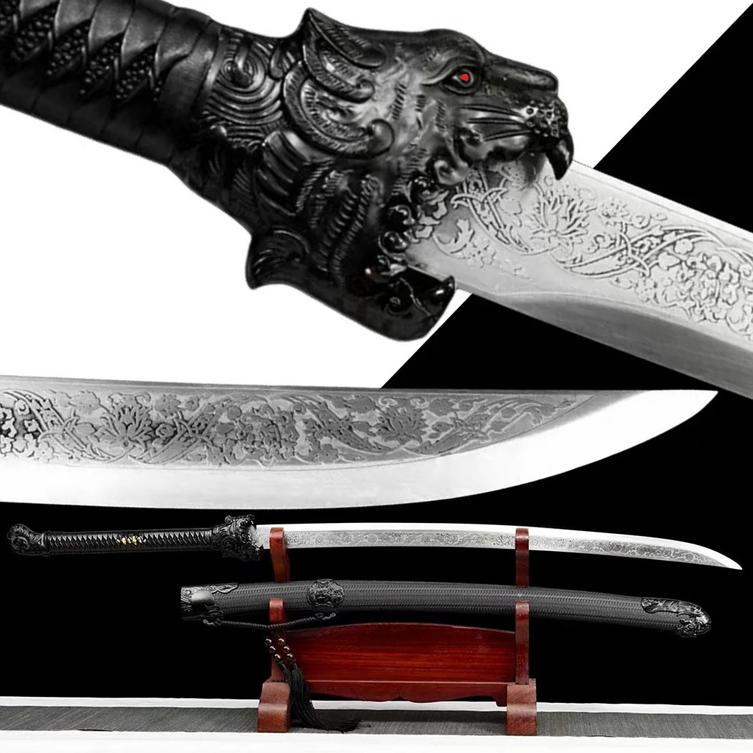 Tiger Head Outdoors Broad Knife Chinese KungFu Saber Jian High Carbon Steel Blade Battle Ready WuShu Qing Dao Functional Sword