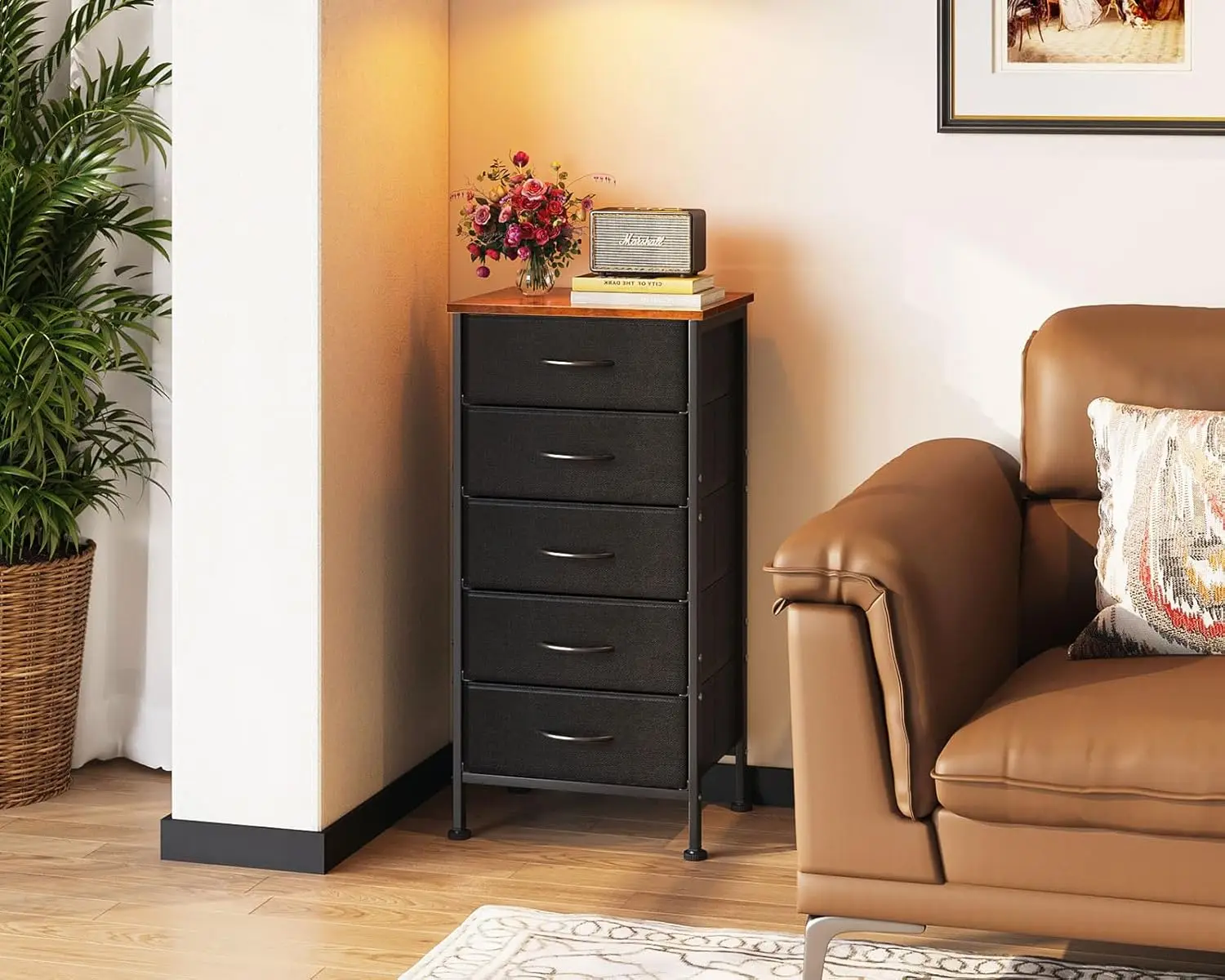 Armário de tecido com gavetas de armazenamento, cômoda, mesa final para sala de estar, quarto, 5 Tall, 31"